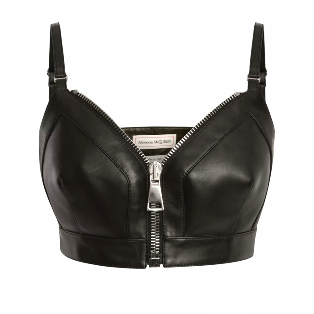 Alexander McQueen
zip-front cropped leather top IT 38, US2
